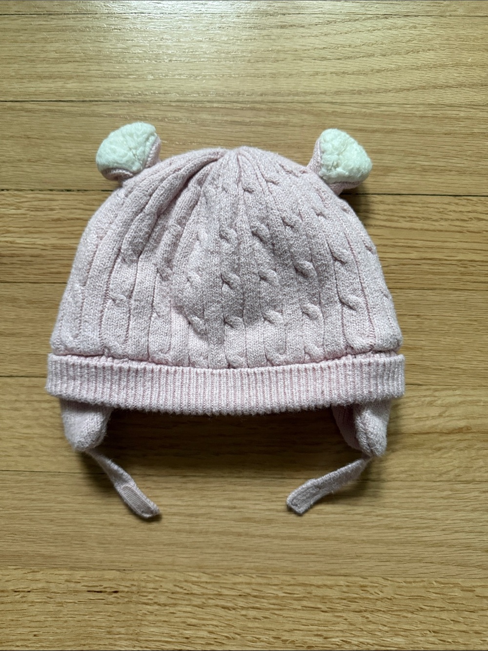GAP Dull Rose Sherpa-lined Cable Knit Baby Hat with Bear Ear Details